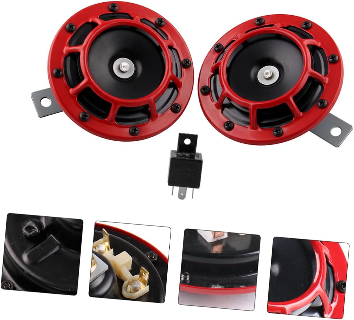 TIDTALEO Super Loud 12v Car and Motorcycle Horn Set with Relay, Dual-tone High Low Pressure Auto Modification Air Horns for Vehicle and Motorbike Grill Mount, 3pcs Kit