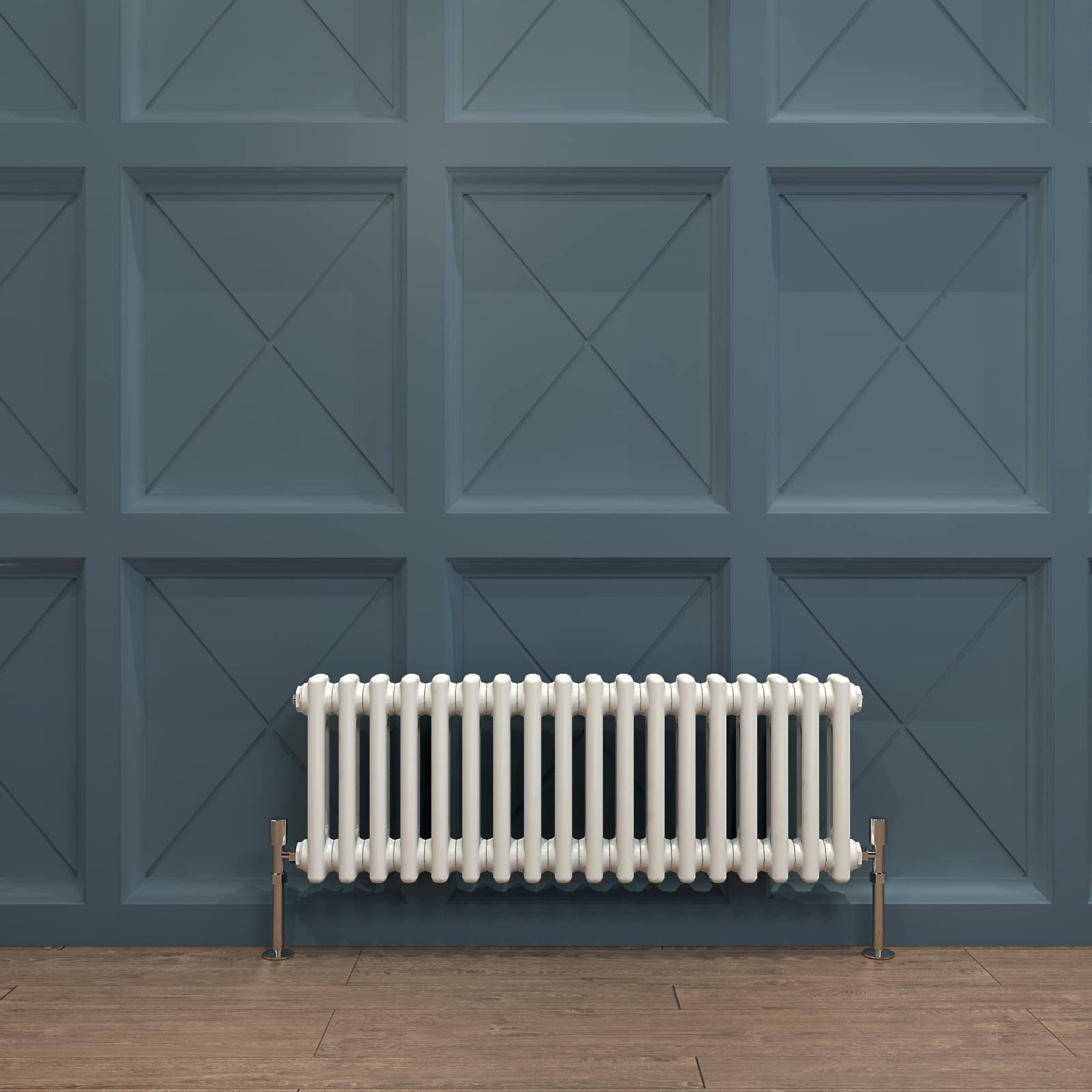 Acezanble∣2 Column Radiator, Horizontal 300mm White Wide Low Tradiontal Cast Iron Style Radiator Centre Heating for Window Hallway — image 1