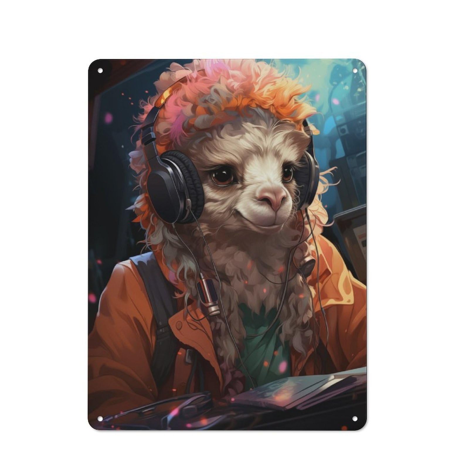 Junmoney Cute Gamer Llama Tin Wall Plaque 40X30cm With For Café Or Home Bar, For Themed Room Decoration, For Living Room And Hallway Decor