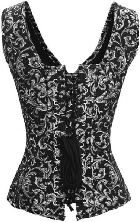 Plus Size Corset Black Silver Brocade Goth Costume Waist Shaper Overbust Bustier