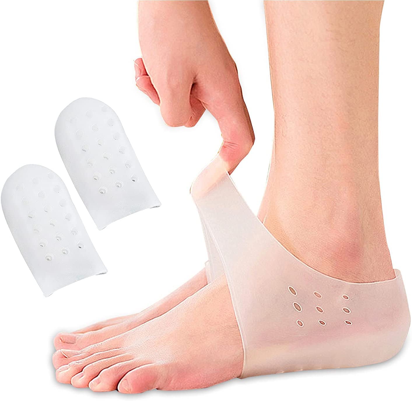 Magic Mart (1 Pair) Invisible Height Lift Heel Pad Sock Liners Silicone Gel Inserts Socks Increase Insole Pain Relieve for Women Men (1 PAIR) white