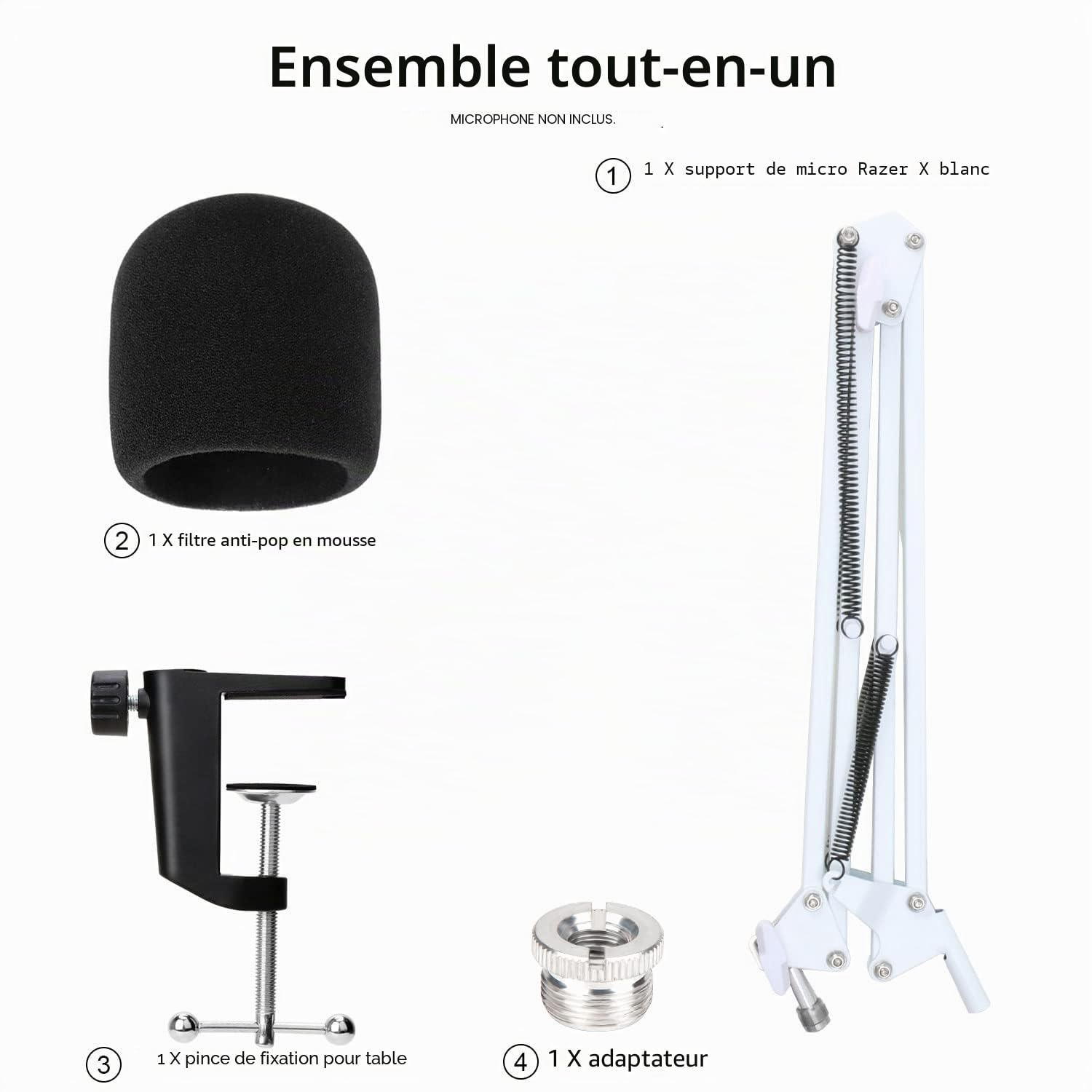 Blue Yeti Arm Support de microphone avec protection contre le vent Compatible avec le microphone Blue Yeti Pro de YOUSHARES (blanc)