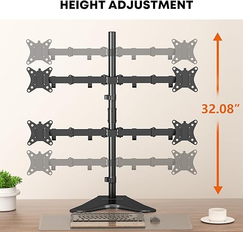 Miniatura 4 de PUTORSEN Soporte para monitor cuádruple, soporte para 4 monitores para pantallas de 13 a 32 pulgadas, soporta hasta 19.8 libras cada una, totalmente