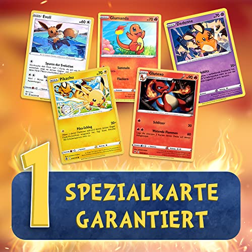 Pokemon Karten deutsch 50 Verschiedene Original Pokemon | 1 V, VMAX, VSTAR, EX | 3X Holo | 1x Rare | 1 zufällige Pikachu, Evoli, Dedenne aktuelle Sets + 1 Heartforcards® Toploader