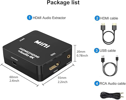 Miniatura 5 de Divisor extractor de audio HDMI, 4K HDTV a HDMI 0.138 in AUX Audio 1080P, compatible con TV, PC, PS345, reproductor Blu-rayDVDHD, proyector, sistema