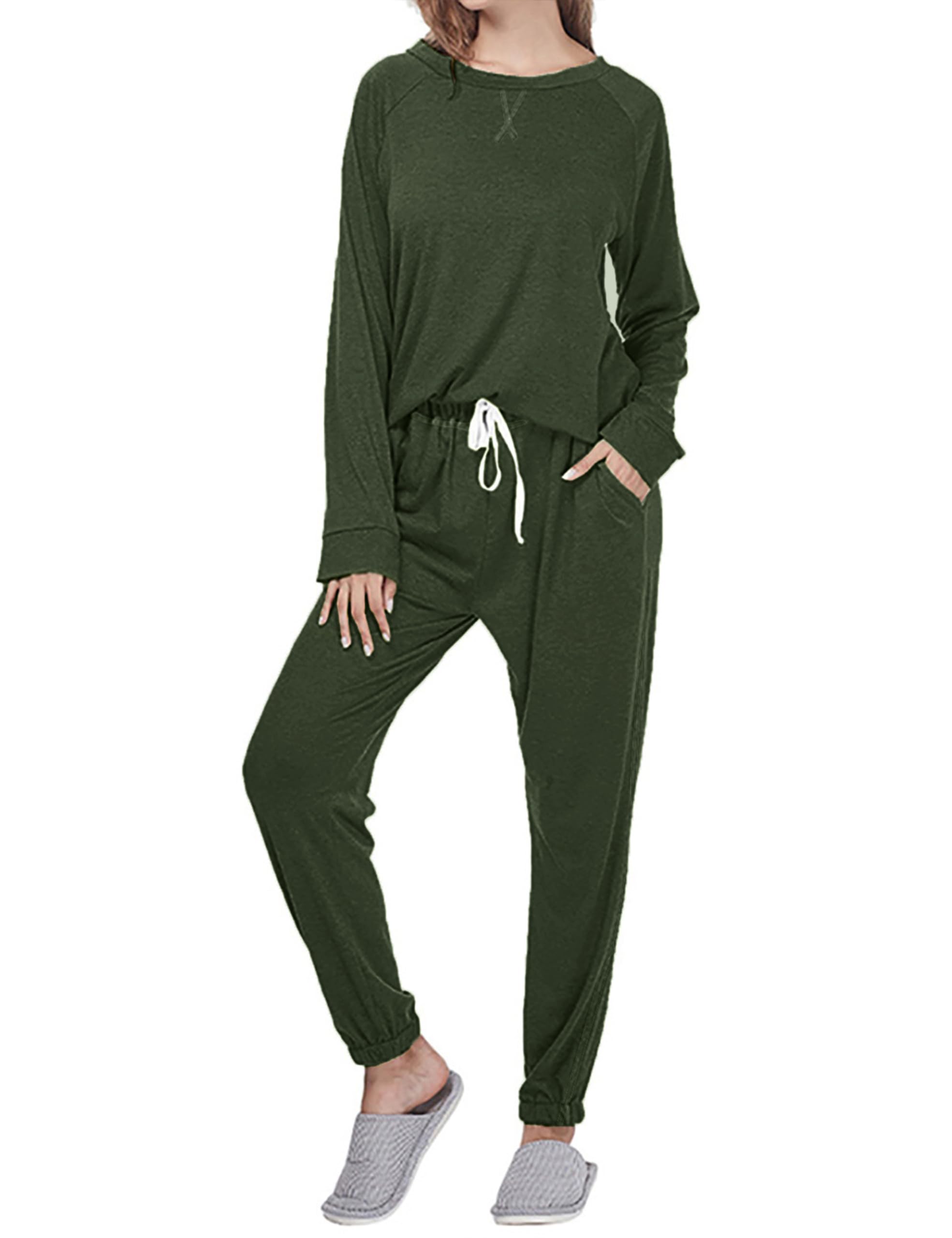 Cysincos Womens Sweatsuits 2 Piece Outfit Sweatpants Loungewear Jogger Pajama Set Long Sleeve Pullover Drawstring Pants