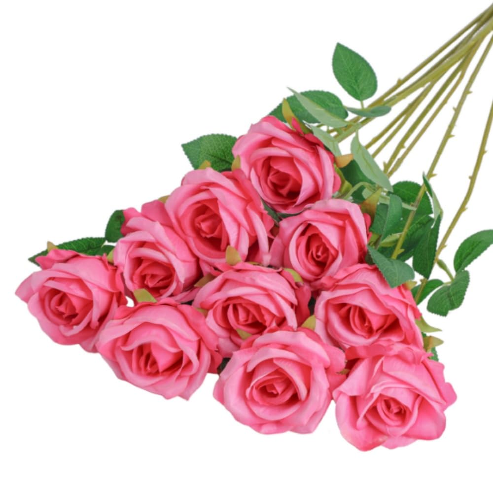 10 Pcs Artificial Roses, Rose Red Fake Roses Artificial Flowers, with Stems Fake Artificials Rose Red Rose Silk Flowers