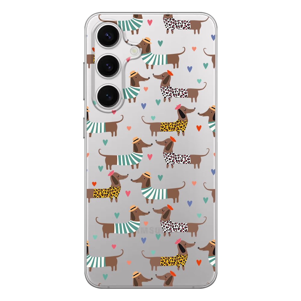 Blingy's for Samsung Galaxy S25 Plus Case, Adorable Dachshund Dog Style with Hearts Pattern Cute Animal Style Transparent Soft TPU Protective Clear