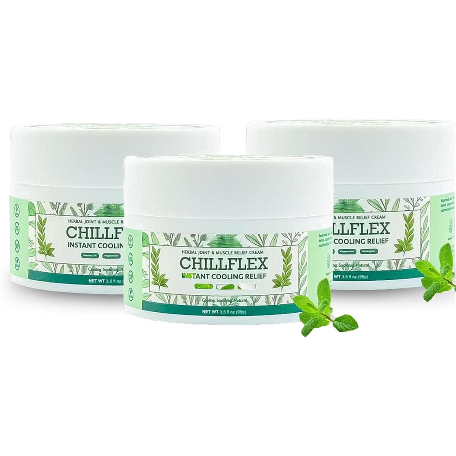 Chillflex Menthol Soothing Cream, Chillflex Instant Cooling Relief Cream, Joint Activities Throughout The Body, Cooling Soothing Ointment for Muscle, Head, Lumbar, Neck, Hands, and Feet (3Pcs)