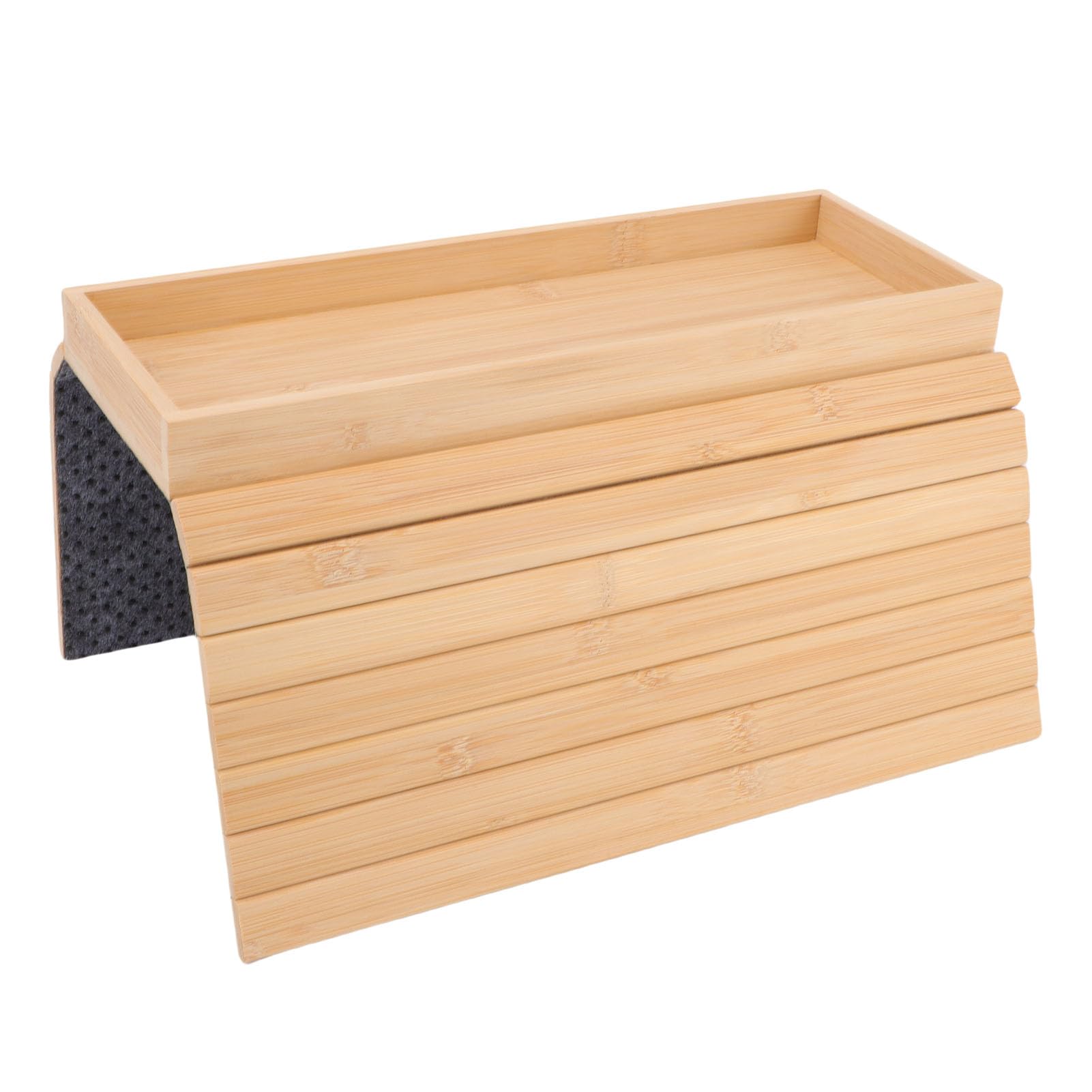 Bandeja plegable de bambú para sofá, soporte para tazas, antideslizante, mesa auxiliar para mandos a distancia Drin Boo (color madera)