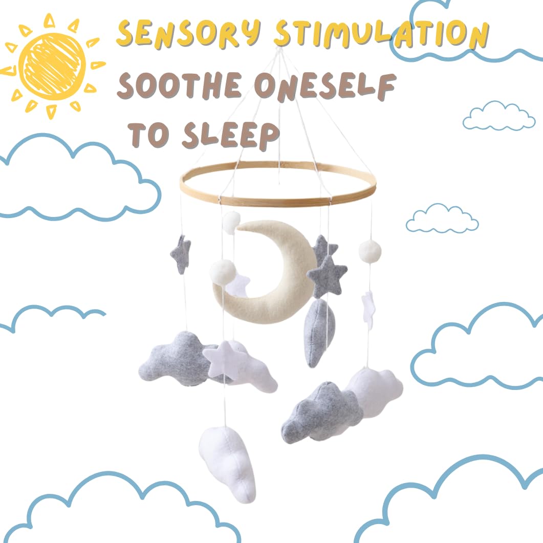 GOODMOM Sleeping Bear Baby Crib Mobile - Handmade Soothing Bedtime Baby Mobile for Crib - Felt Night Mood Nursery Decor for Baby Boys & Girls - Easy Assembly & Durable – Perfect Newborn Gifts