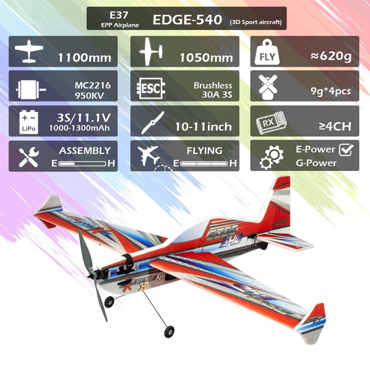 EPP 3D RC Elektroflugzeug Funkfernsteuerung Modell Edge 540 1100Mm Dancing Wing Hobby (E37)