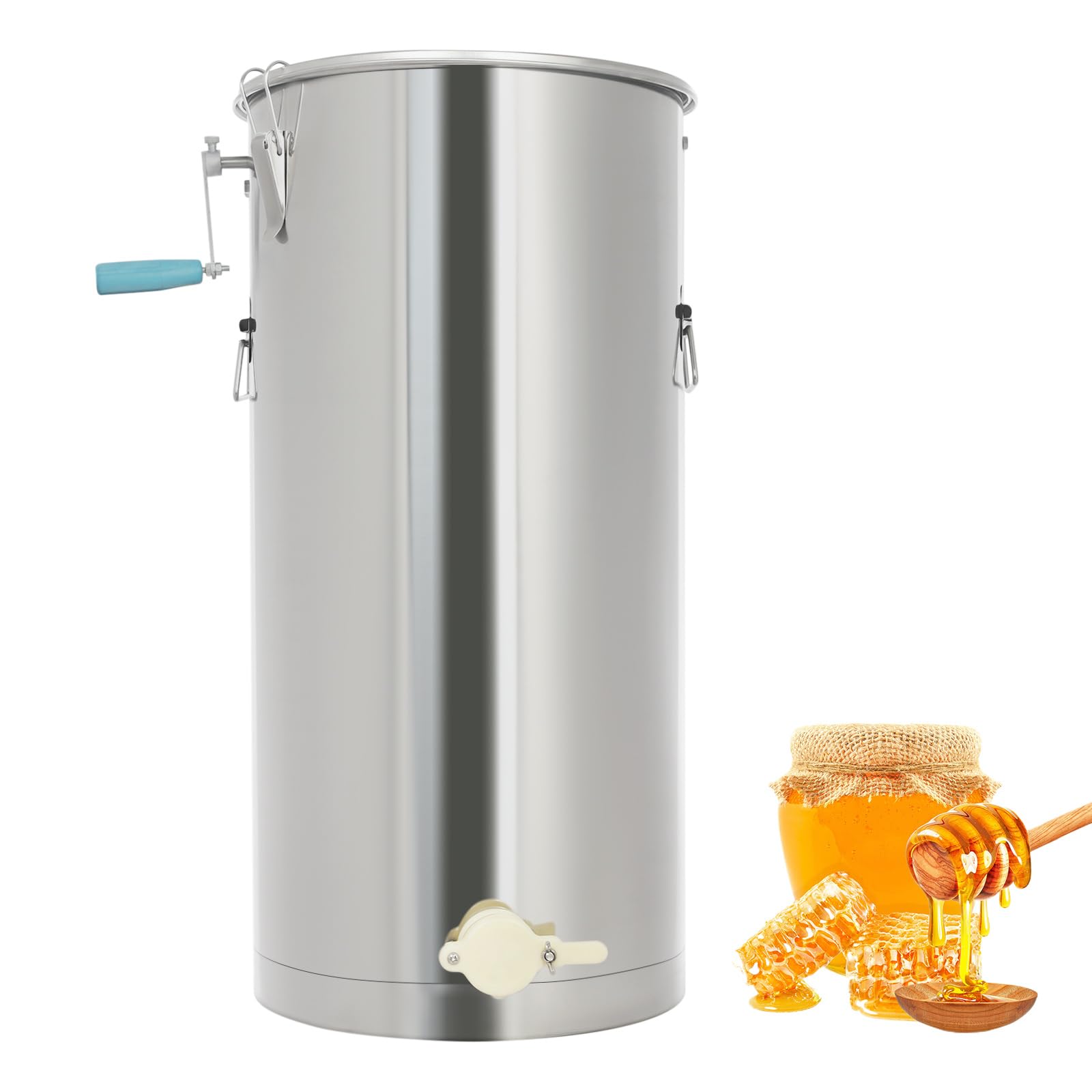 Honigschleuder Manuell, Honigschleuder Edelstahl, Honey Extractor 2 Waben, Honig-Kapazität 22.5kg, Honig Extractor für eine Vielzahl von Bienenarten geeignet