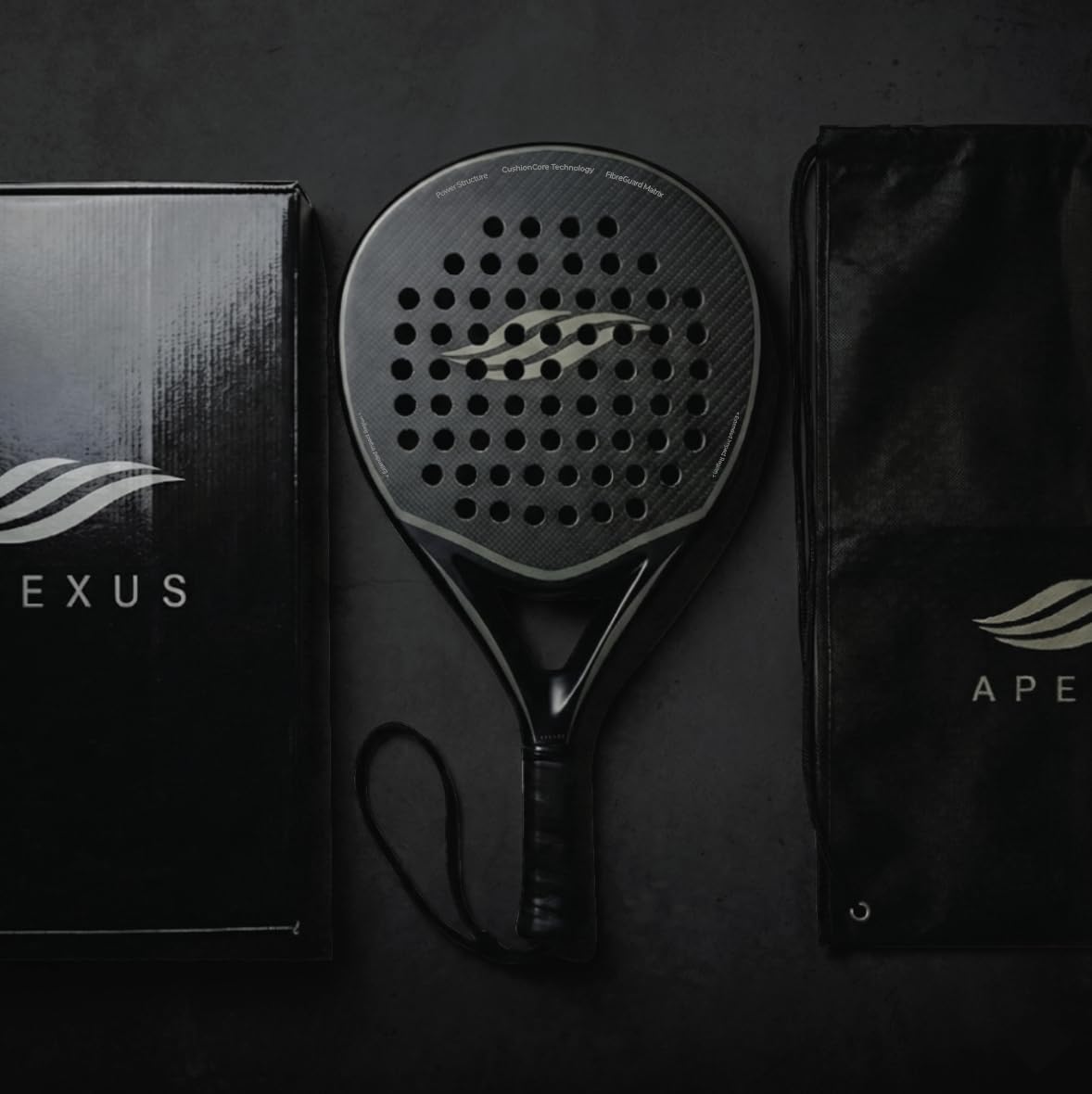 Racchetta Padel Apexus - Telaio e superficie interamente in fibra di carbonio | Racchetta da paddle a forma di lacrima con tecnologia CushionCore, matrice FibreGuard e Power Structure