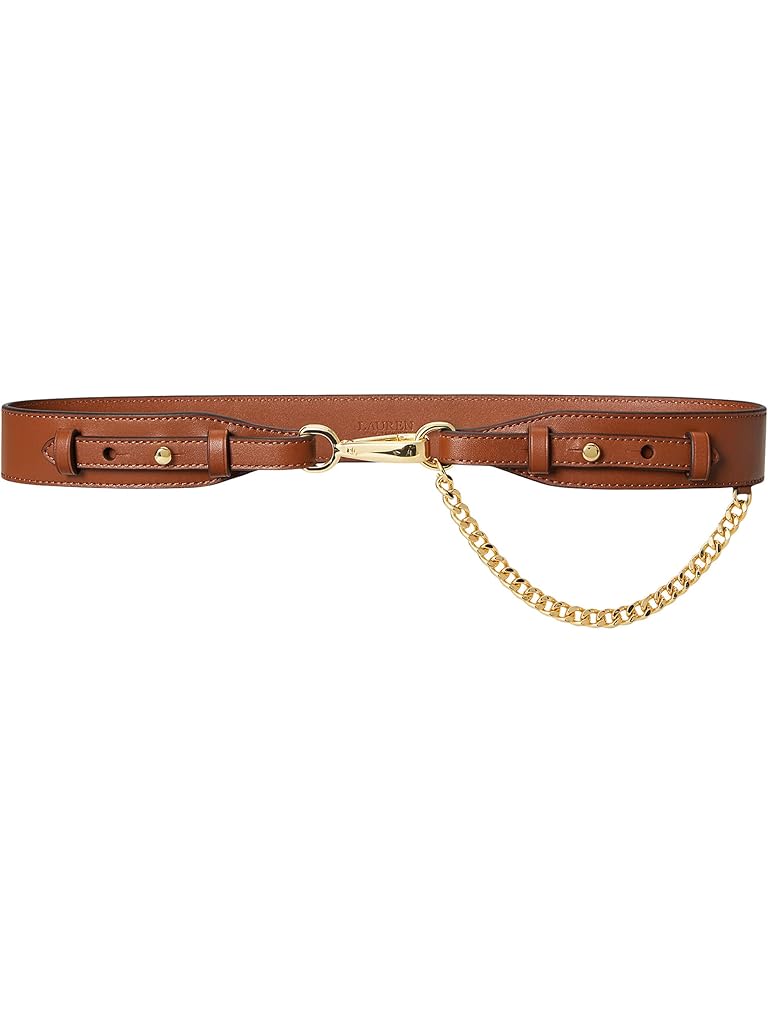 Tan Lauren Ralph Lauren Chain-Trim Leather Dog-Clip Belt