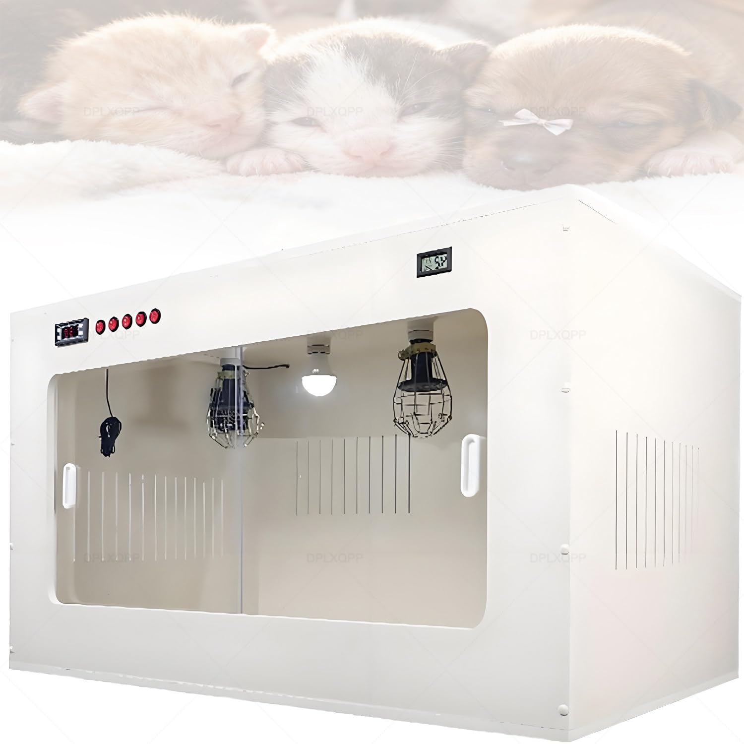 Caja de entrega de mascotas para perros y gatos, incubadora de cachorros y gatitos recién nacidos con monitor de temperatura y humedad, calentador de cerámica, ventilación de aire, panel de