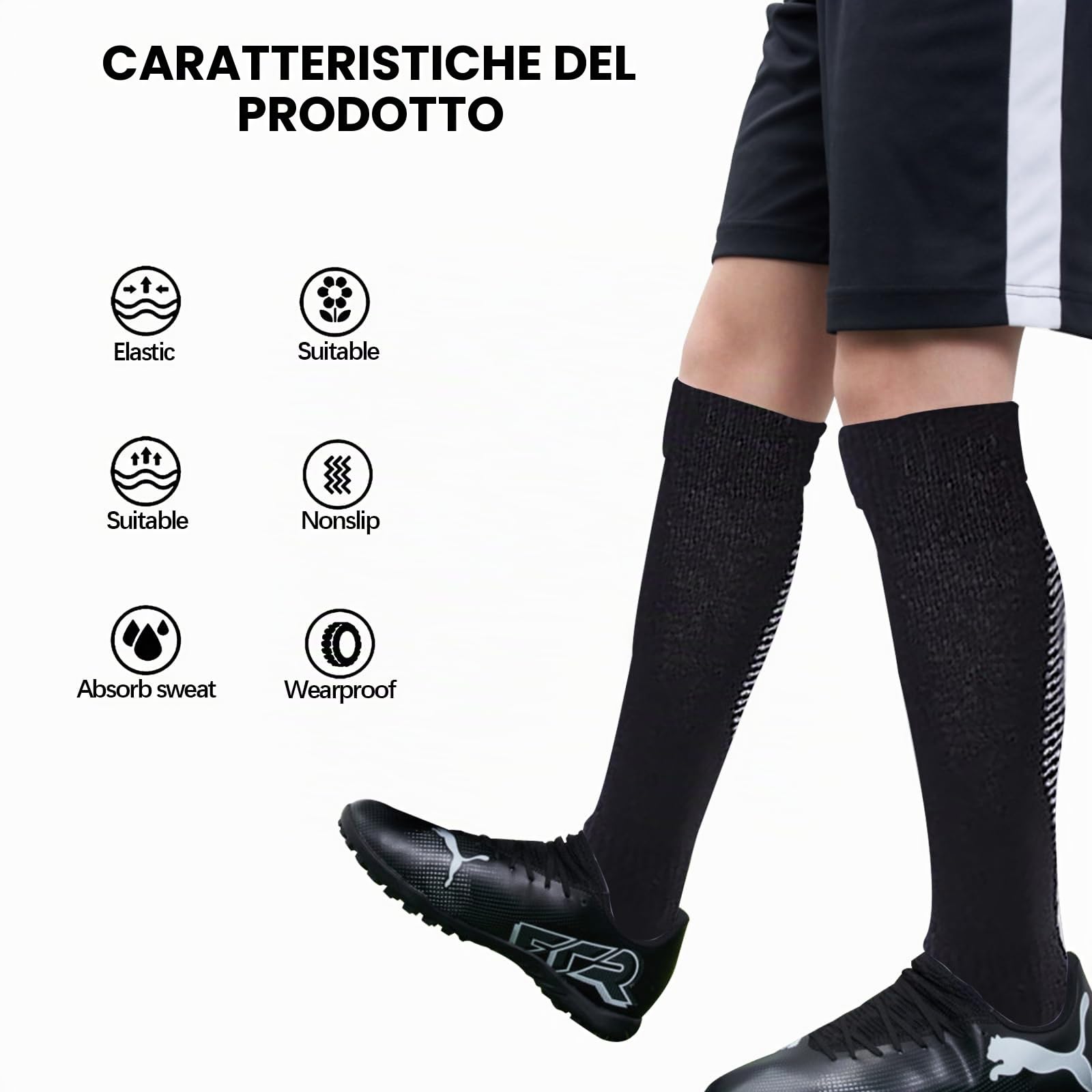4 paia di calzini da calcio per bambini, altezza al ginocchio, traspiranti, antiscivolo, per rugby, calcio, calzini sportivi per ragazzi dai 9 ai 12 anni