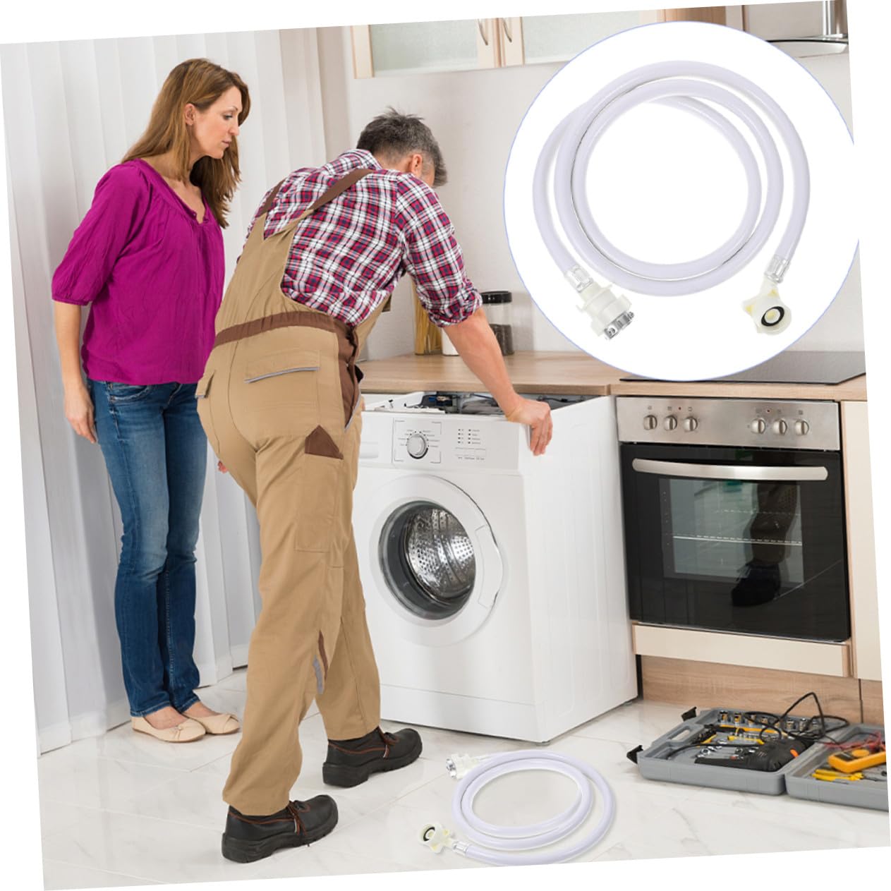 2 pièces Tuyau Dalimentation Machine Laver PVC avec Raccord Acier Inoxydable Flexible et Extension pour Lave Linge Automatique Installation Facile sans Fuite