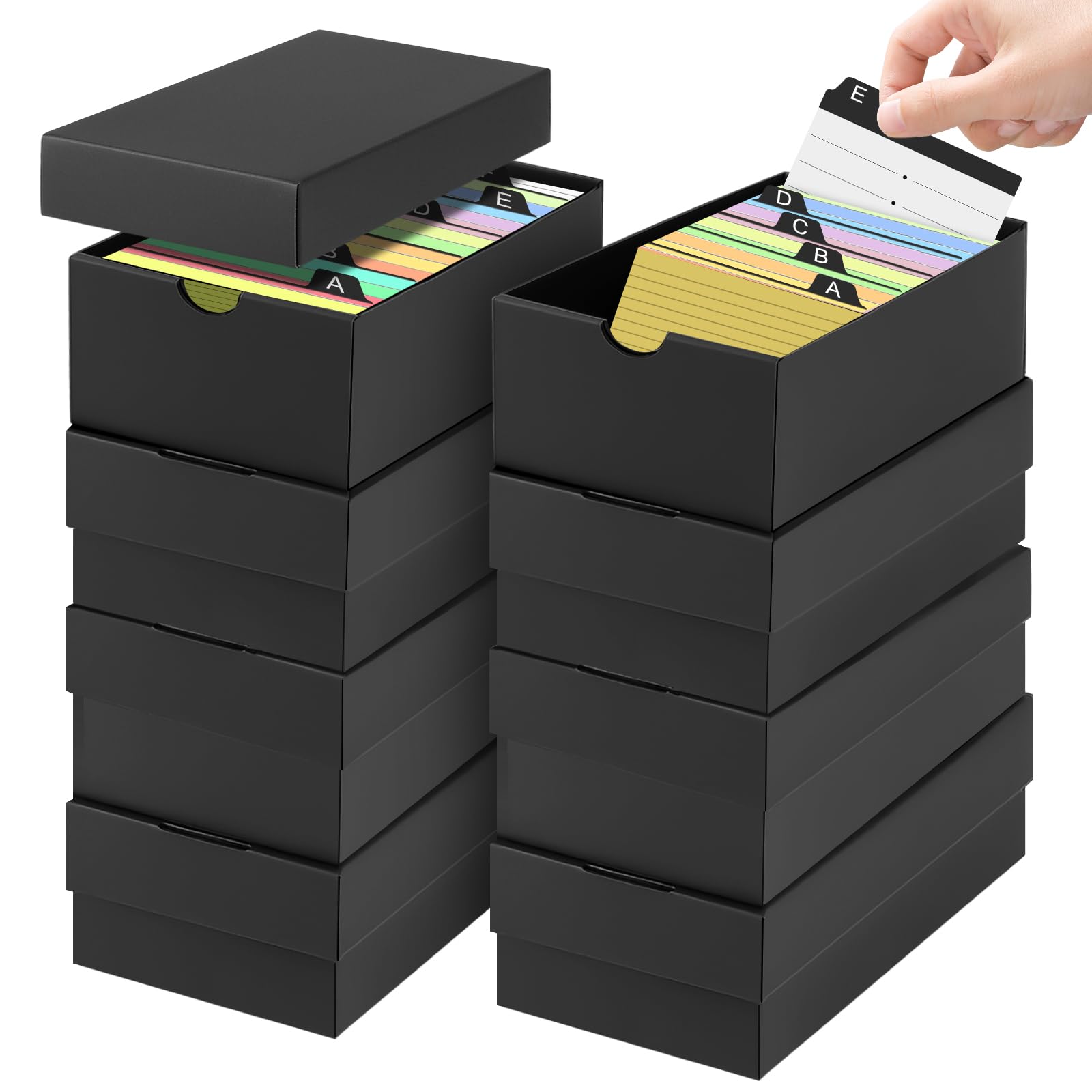 8Pack 4x6 Index Card Box, Index Card Holder 10000+ Cards, Flash Card Holder Index Card Case 4x6 Note Card Organizer File Box Black Index Card Storage Box for 4''x6'' Notecard Flashcard Recipe Card