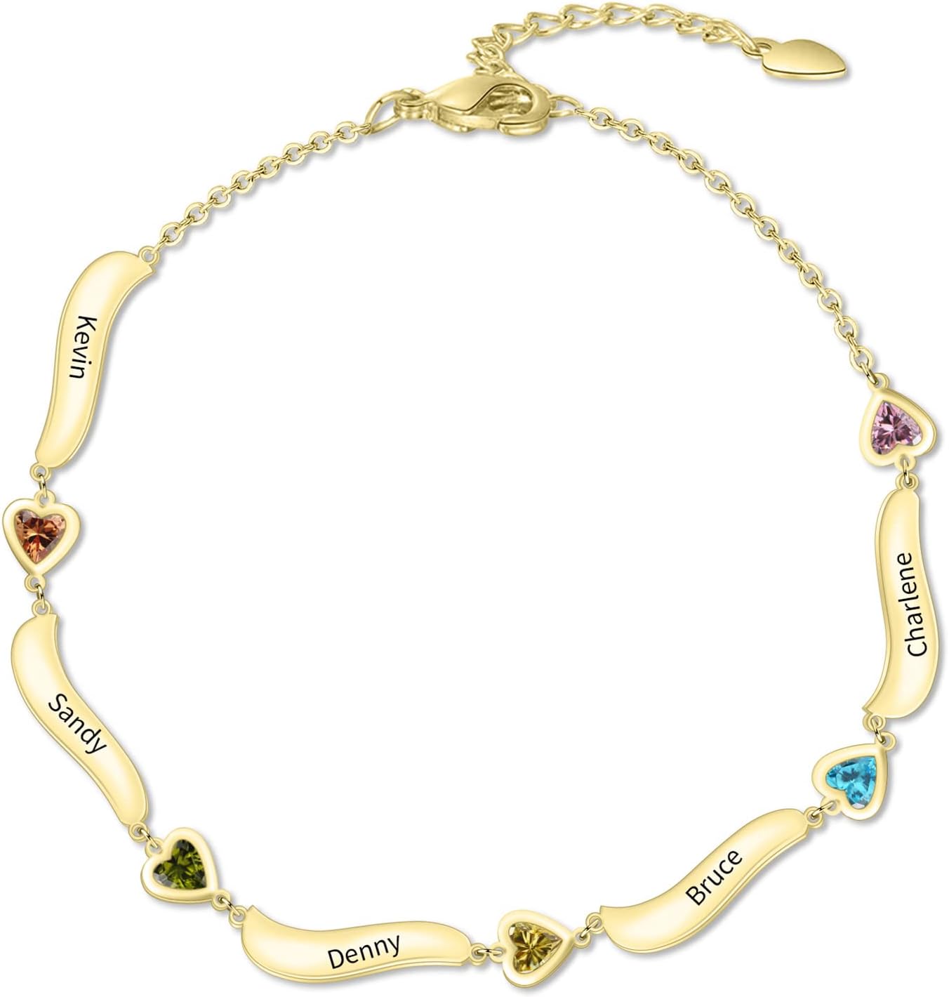 MissNaNa Personalized Mothers Heart Birthstone Bracelets for Women Custom 1-7 Names Bracelets Anklet Adjustable Family Bracelets Christmas Gifts for Grandma Mother's Day Jewelry