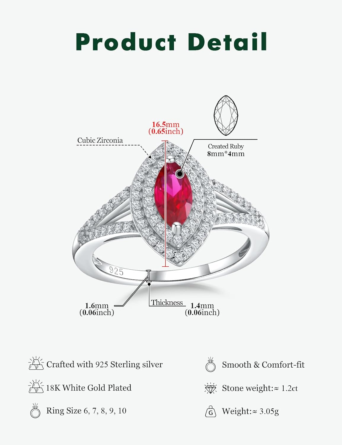 Marquise Engagement Ring 925 Sterling Silver Created Sapphire/Emerald/Ruby/Aquamarine Gemstone Double Halo Wedding Promies Rings Anniversary Jewelry Size 6-10