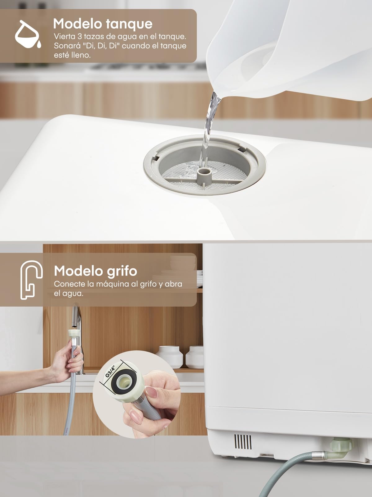 Mini Lavavajillas de Sobremesa con 5+1 Programas, Inicio Diferido 1–6h, Depósito de 5 Litros, 2 Formas de Suministro de Agua, Control Táctil y Pantalla LED, Ideal Para Cocinas y Autocaravanas