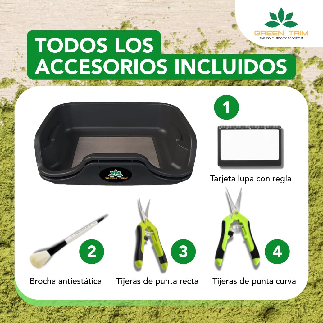 Green Trim-Bandeja de Recorte y recolección XXL, 150 micras de Malla tamiz de Polen, Comodidad para el Trimming Manual con Huecos ergonómicos, Doble Bandeja tamizador. Herramientas Cosecha Incluidas