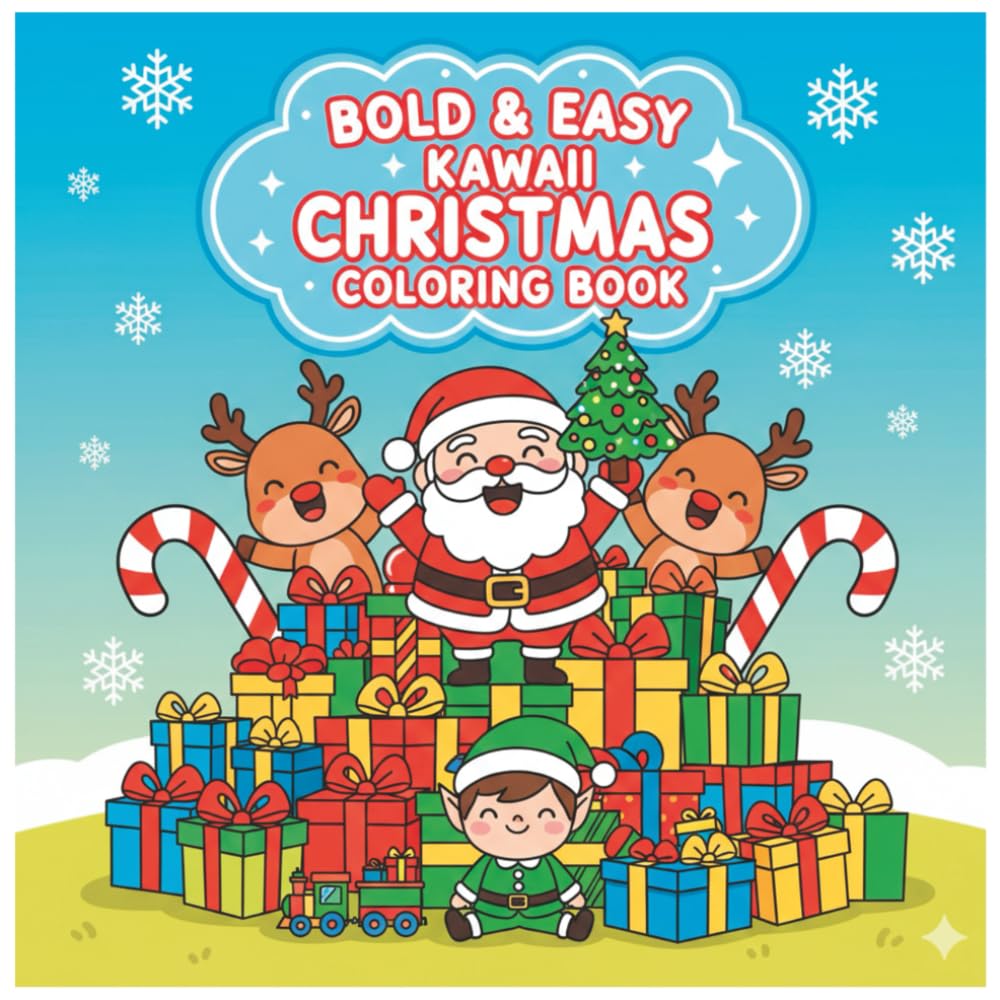 Bold & Easy Kawaii Christmas Coloring Book: Cute, Simple, and Fun Pages for Toddlers and Preschoolers Ages 3-8