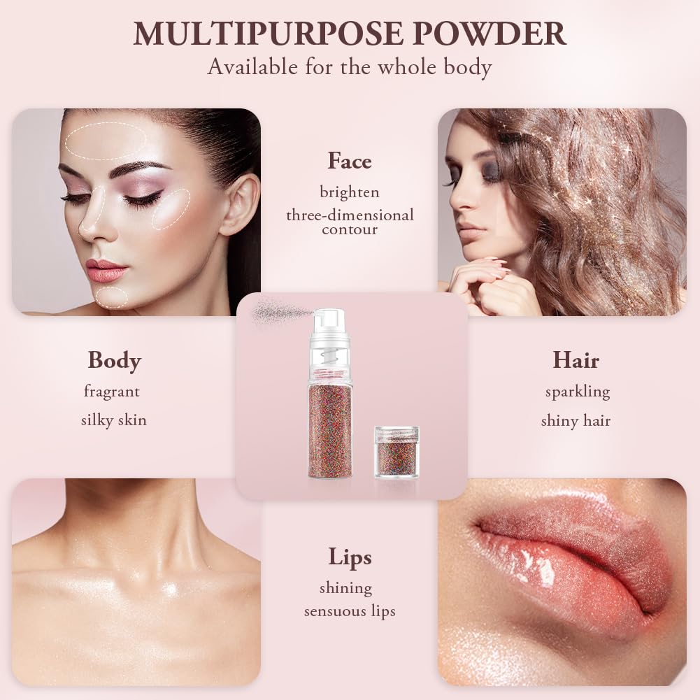 AOOWU Brokat w sprayu, brokat do ciała i włosów z 1 wkładem, brokatowy spray do makijażu w proszku, ultracienki brokat w proszku na Halloween, klub, imprezy, 17 g (kolorowy laser)