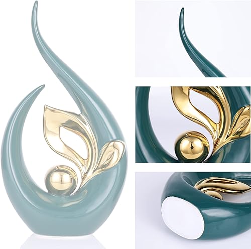 Miniatura 7 de DOVDOV Juego de 2 estatuas decorativas de cerámica verde para oficina, decoración de mesa de comedor, decoración moderna verde del hogar para sala