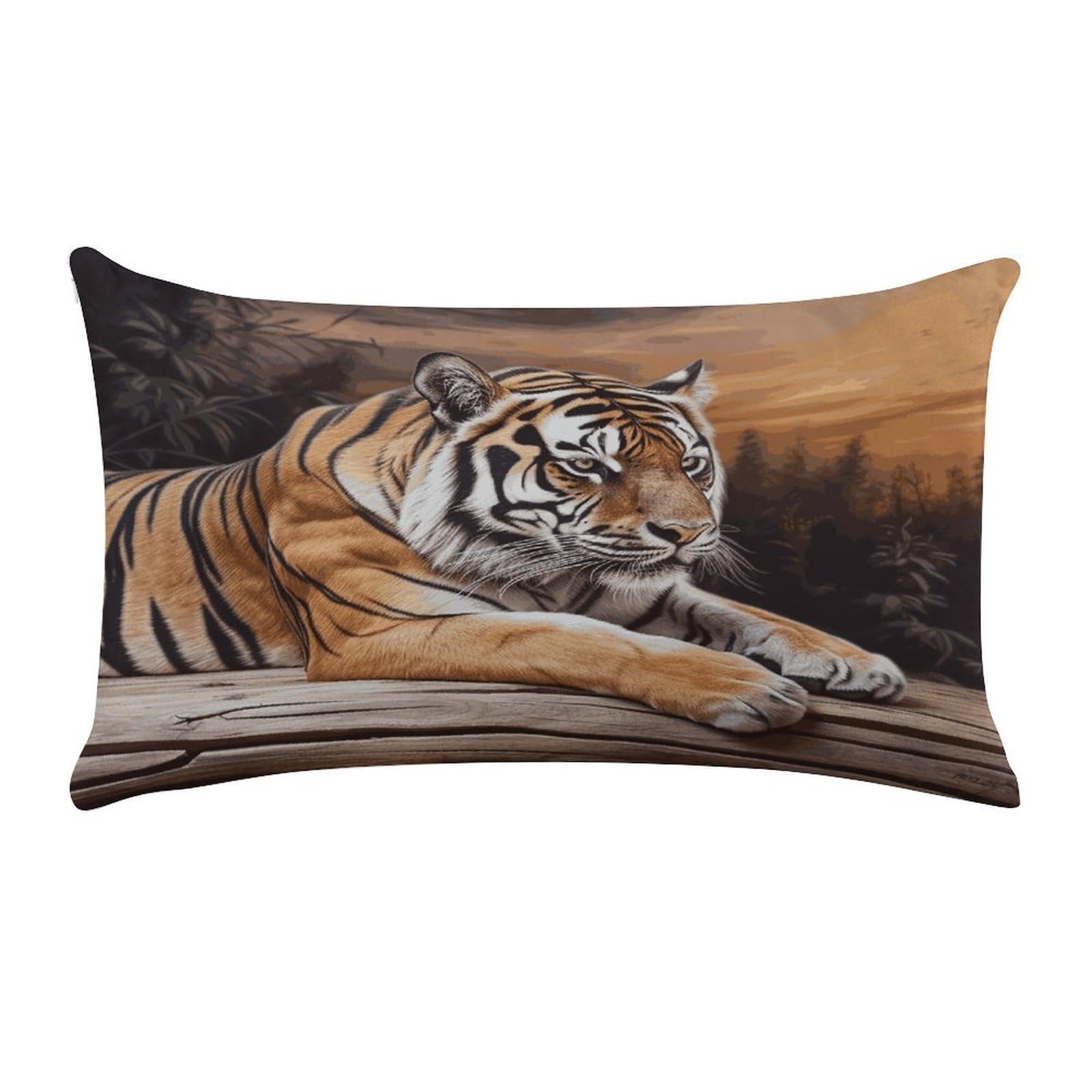 LDGSUPH Tiger Lying on Wood Throw Pillow Cover with Zipper Long Throw Pillow Case Anti-Fading Pillow Protector Super Soft Decorative Cushion Case Exquisite Plush Pillowcase12 X 20 in
