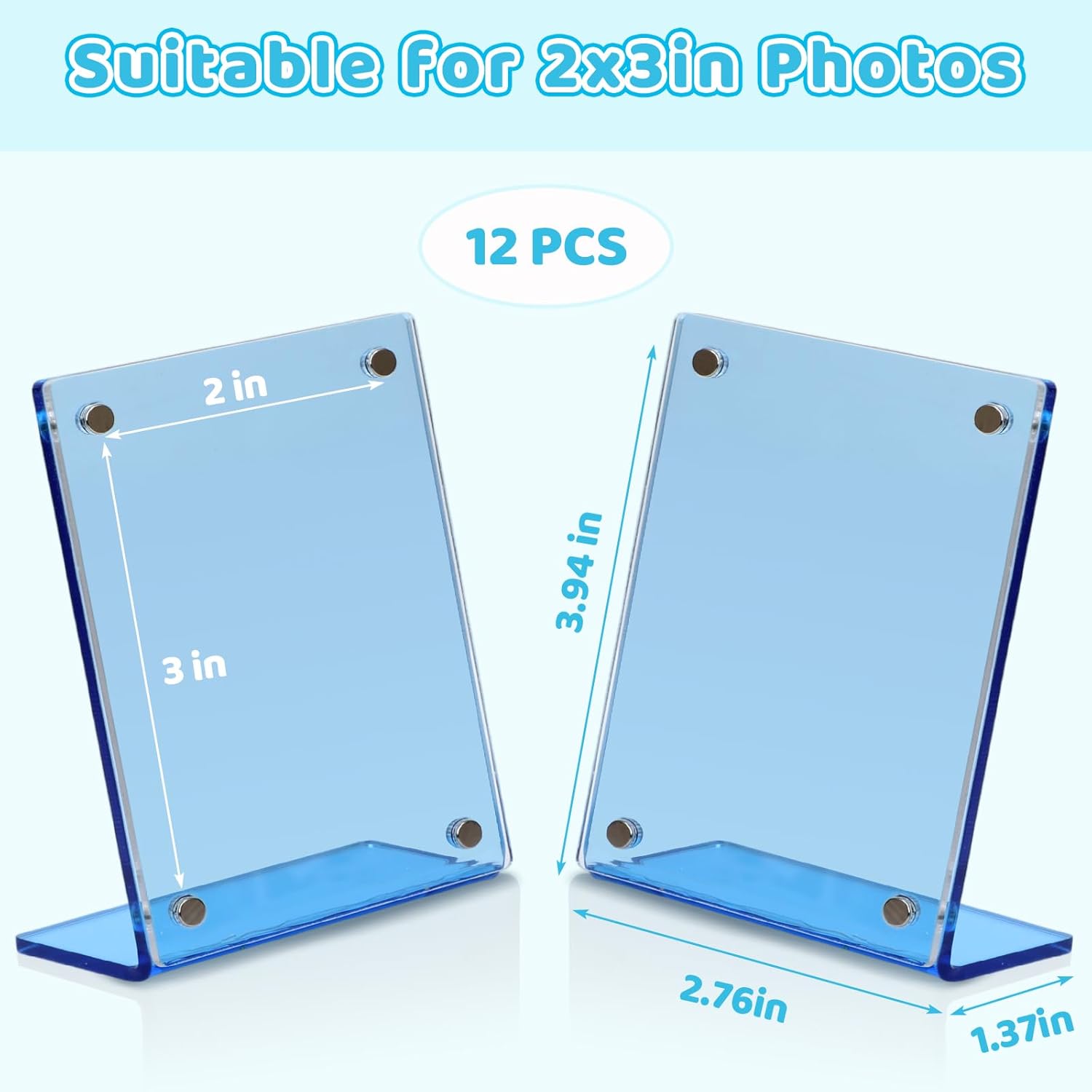 SAYAYA 12 Pack Acrylic Magnetic Picture Frames, Mini Fridge Magnet Frames 2x3in, Double-Sided Photo Frame for Refrigerator suit Polaroid Fujifilm Instax Display Stand Table Top Decor & Gifts (Colorful)