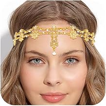 Golden Rhinestone Head Chain for Women Boho Pearl Headpiece Wedding Elastic Jewelry Headband