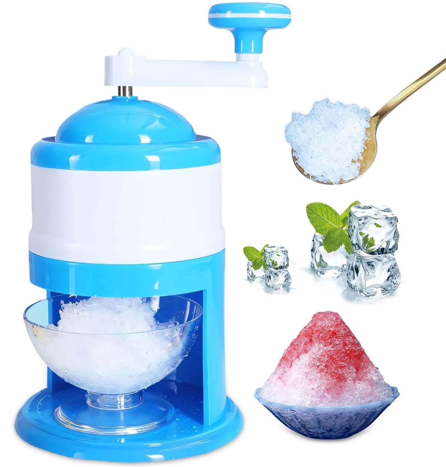 Pretocter Shaved Ice Maker Machine, Portable Manual Hand Crank Operated Ice Crusher, Ice Crusher Shaver and Snow Cone Machine, Summer Small Ice-Shaving Machine for Kitchen Outdoor Picnics