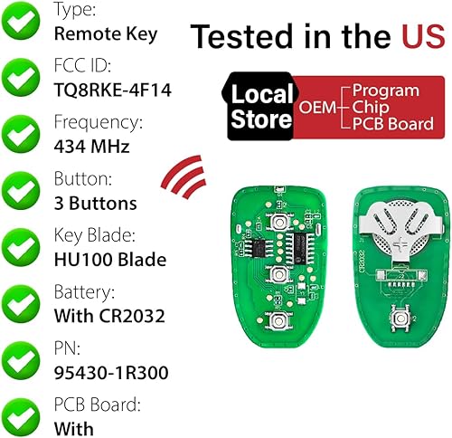 Miniatura 4 de Reemplazo para 2014 2015 2016 2017 Hyundai Accent Key Fob Control remoto TQ8RKE-4F14 3 botones 434MHz