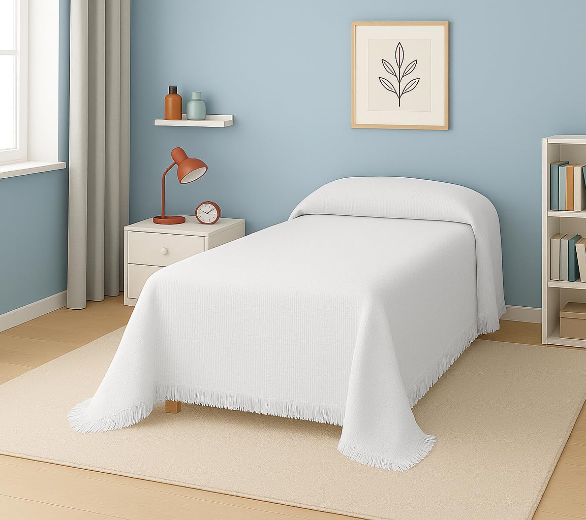 MONTSERRAT Colcha Multiusos para Sofas | Jarapas Cubre Sofa 2 plazas | Plaid Cama 90 cm | Manta Foulard Fabricado en España Tejido Calidad 80% Algodón (Blanco, 180X260)