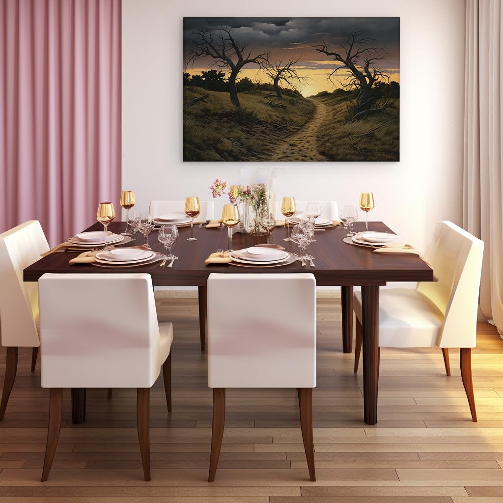 Canvas for Living room. Golden Serenity on the Edge of Storm's Whispers, 27 x 18 inch Canvas Wall Art - Ready to Hang