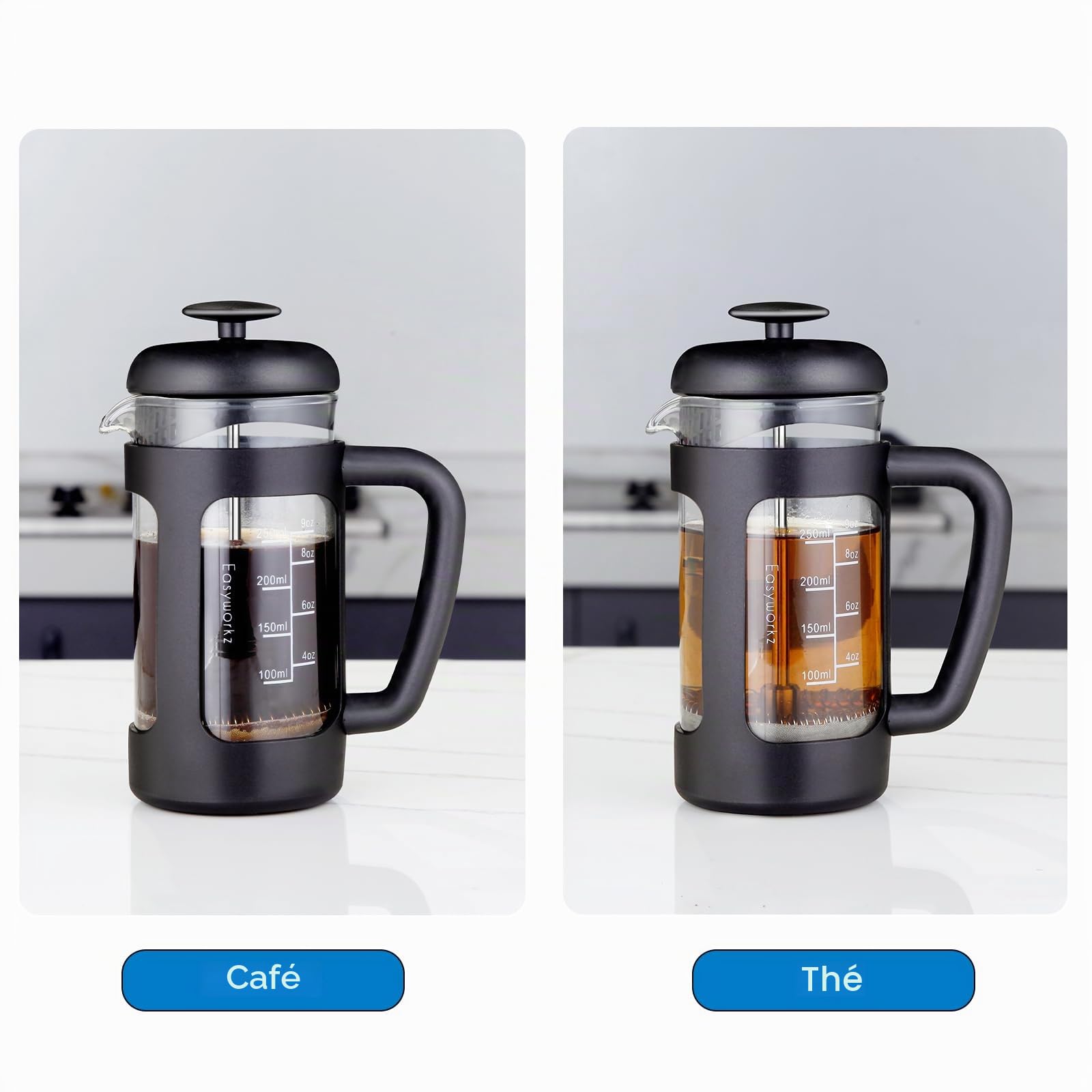 Easyworkz Cafetière à piston, verre borosilicate résistant à la chaleur,350ml,Noir