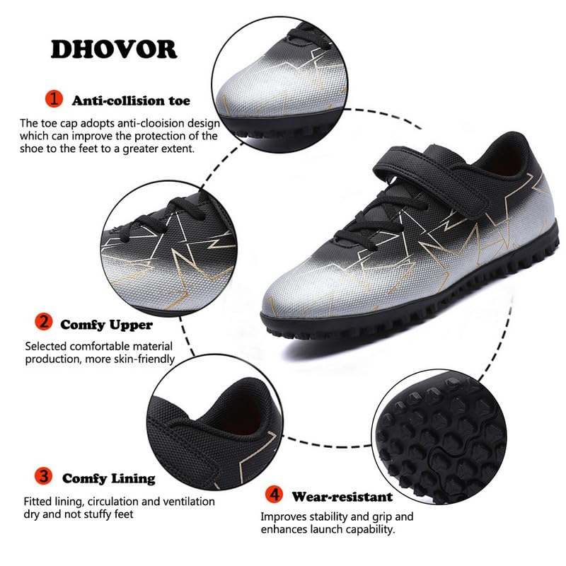 DHOVOR Kids Turf Soccer Shoes Boys Girls Soccer Cleats Youth Football Trainers Athletic Indoor Soccer Shoes for Boys (Little Kid/Big Kid)2