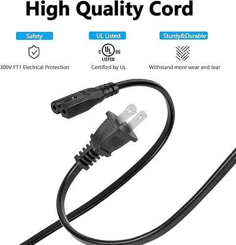 Miniatura 3 de Cable de alimentación de CA de 2 clavijas compatible con Vizio E-M-Series Smart HDTV, repuesto de cable de alimentación de barra de sonido Vizio