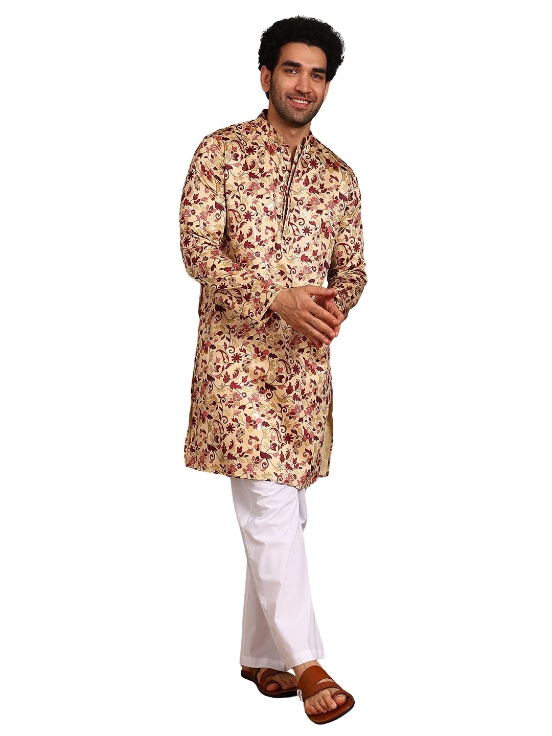 see designs Men Chanderi Silk Straight Printed Kurtas With Pyjama| Fit : Regular Fit | Coller : Mandarin/Chinese Collar | Coord Set | Straight Fit-picture-38