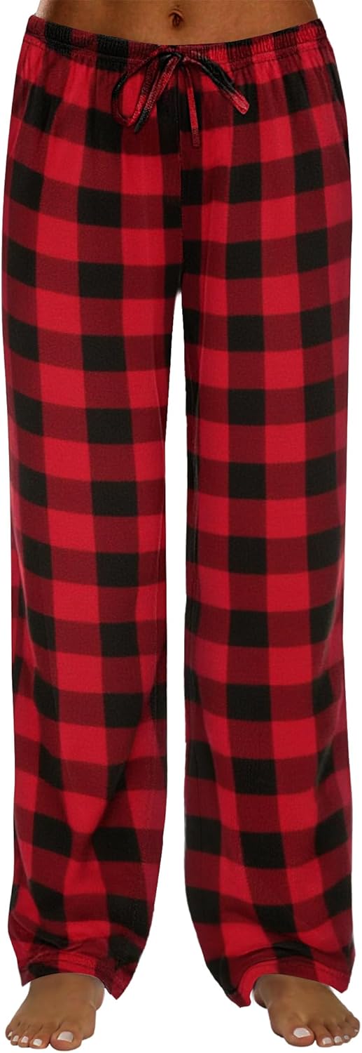 Ekouaer Schlafanzughose Damen Lang Pyjamahose Karierte Schlafhose Weich Freizeithose für Frauen Yogahose Strandhose mit Taschen und Kordelzug S-XXL