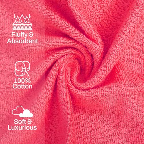 Image of Layers 100% Cotton Face Towels | 450 GSM Soft & Highly Absorbent | Aqua Plush Collection | Pack of 12 Super Soft Towels for Men & Women | 30 x 30 cm - Pink