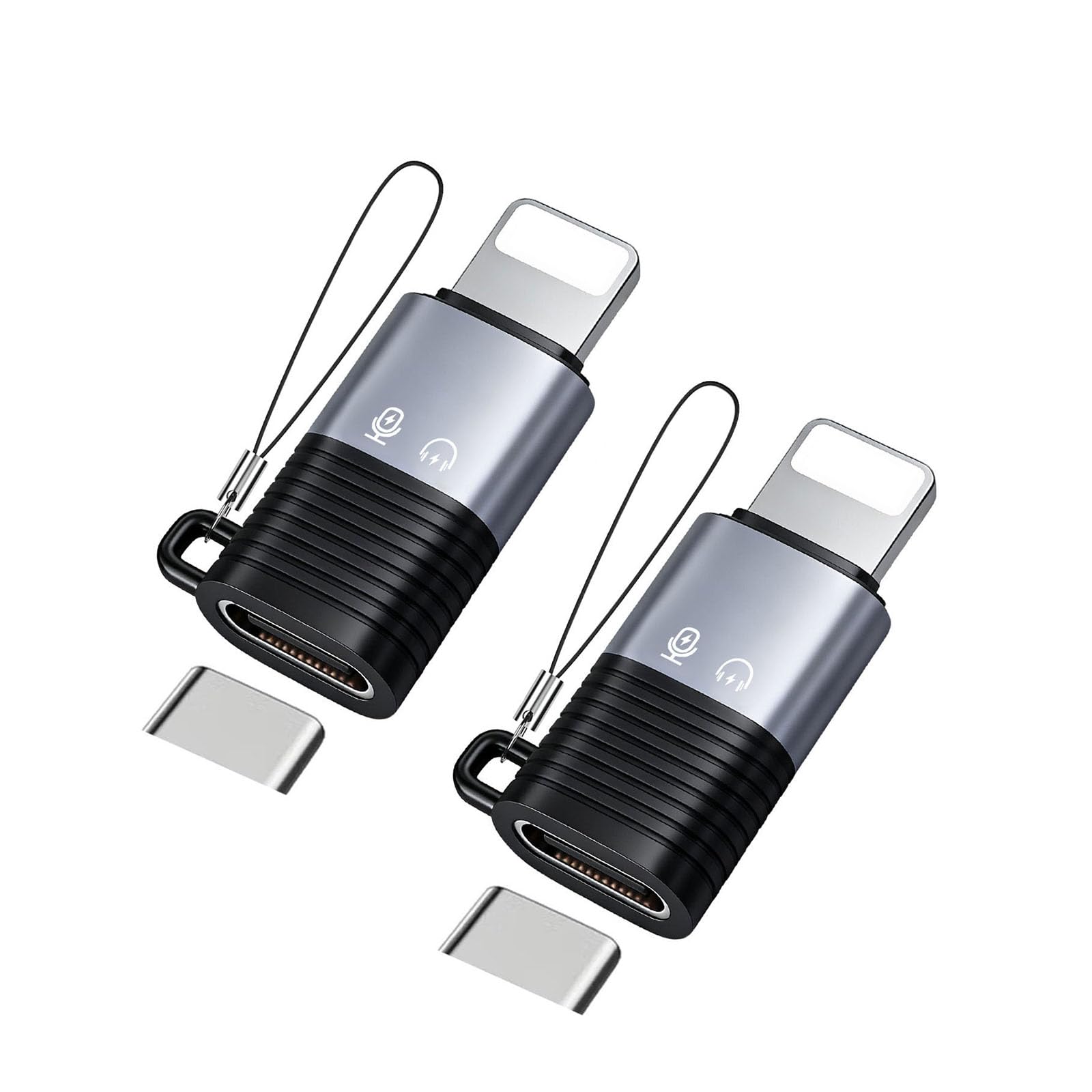 2 Pack Type C to Lighting Adapters for iPhone 11 12 13 14 Smartphone/PC/Mac Connector Accessories Wireless Microphone Receiver Replacement for DJI Mic Mini Black