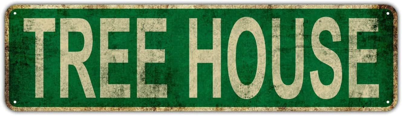 Peiyeety A001 Vintage Metal Tin Sign Decorative Wall Art Tree House Themed Sign, Rustic Style, Durable Waterproof Rustproof, For Home, Nature Decor, Home, Easy To Mount, 4X16 Inch