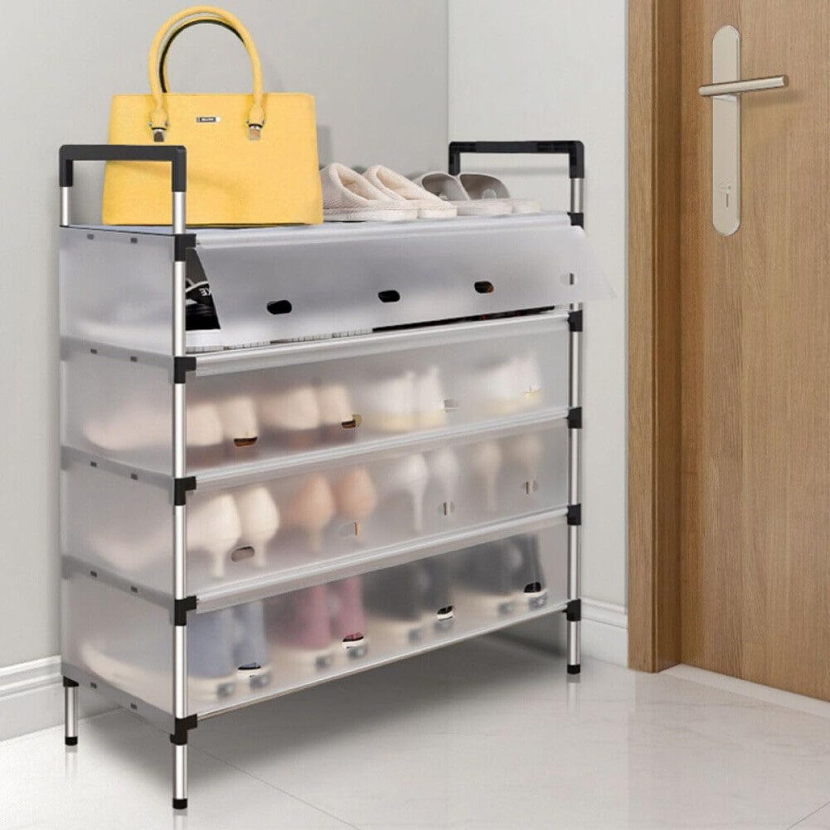 Cabilock Scarpiera a 4 Livelli in Acciaio Inox e Plastica Nera