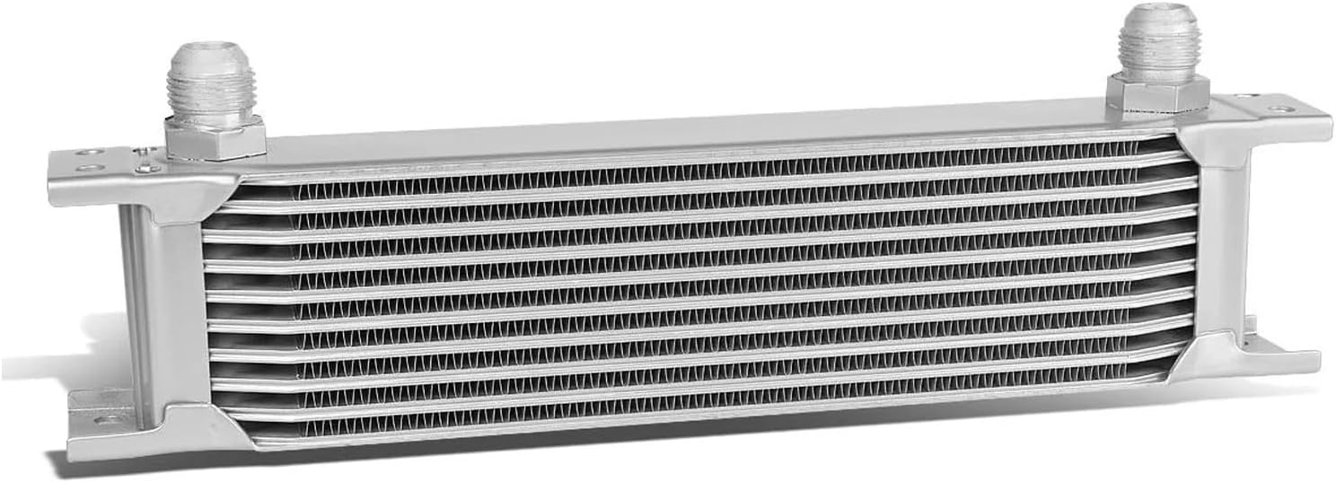 Car Oil Cooler Radiator 10Rows Oil Cooler Universal Aluminum Cooler Engine Gearbox Cooling Radiator AN10 Fitting Silver