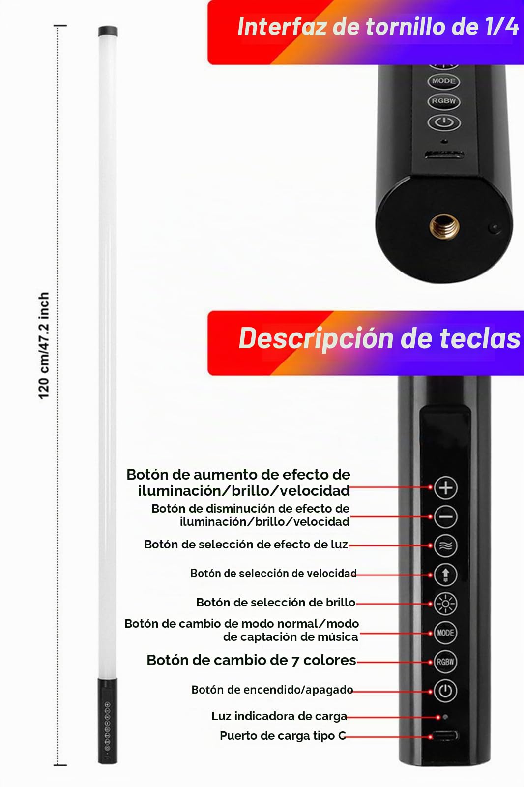 Juego de 6 luces de tubo RGB portátiles con estuche, 5000 mAh, funciona con pilas, luces de neón, para estudio de vídeo, fotografía, baile, fiesta, escenario, iluminación de cabina de fotos