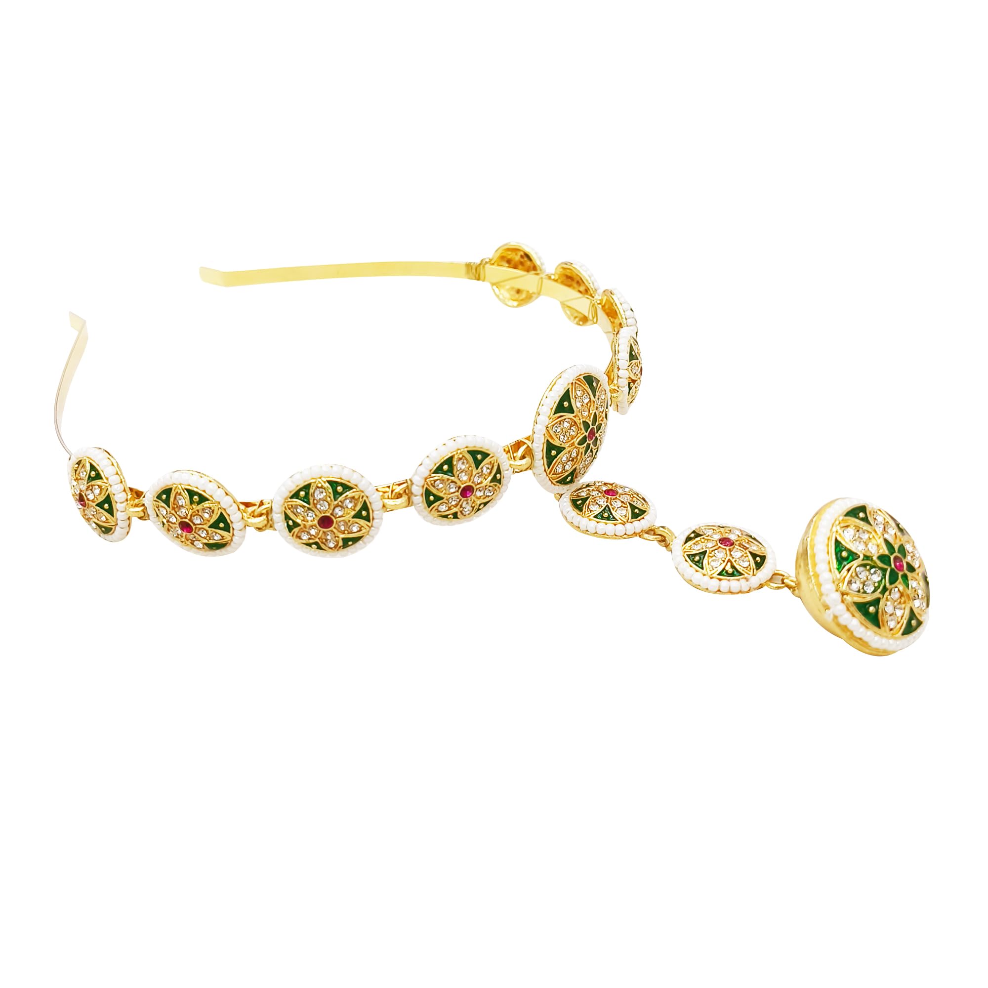 Traditional Ethnic Mathapatti Hair Accessory with Borla for Women, Gold