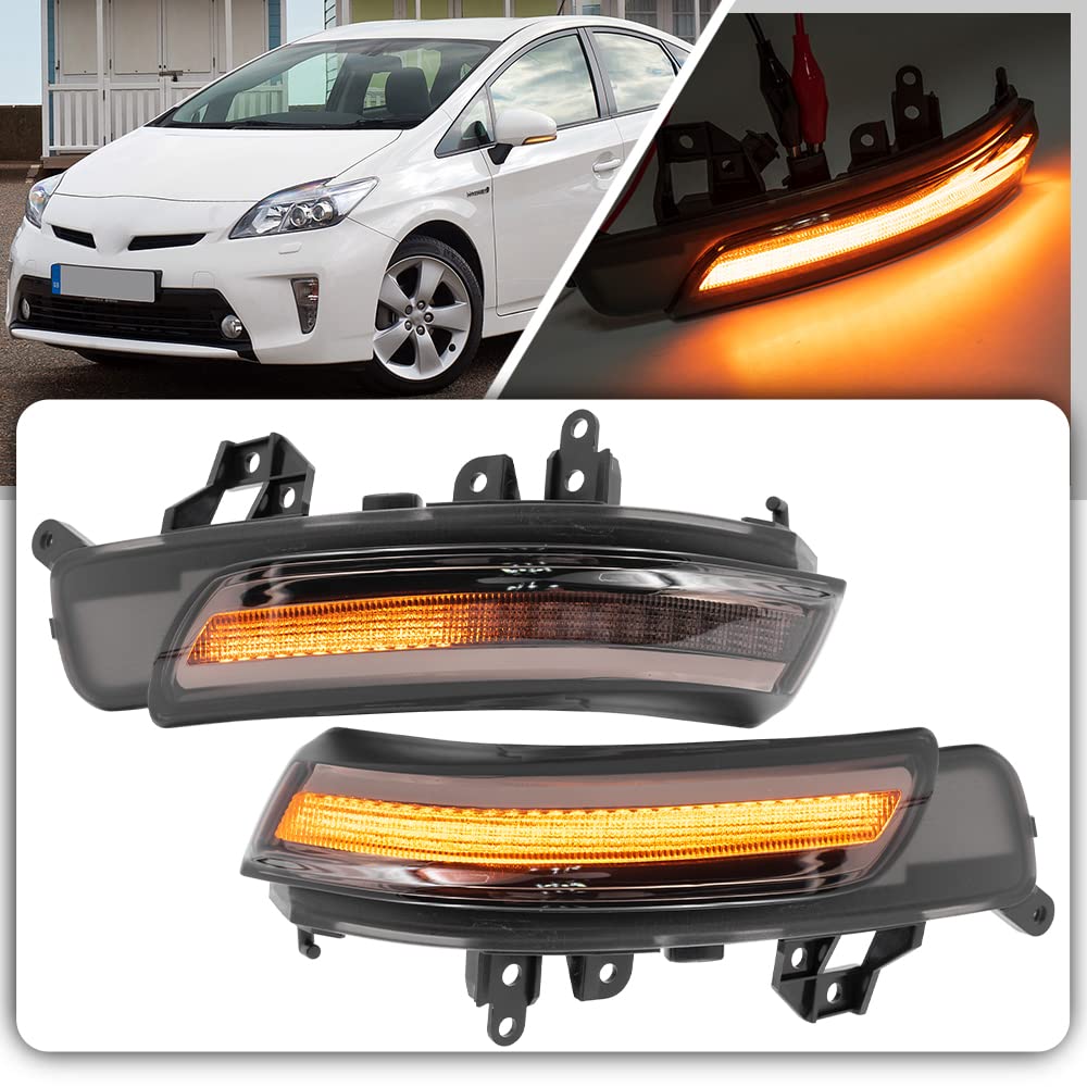 LED Dynamic Side Mirror Lights Turn Signal Blinker Lamps for Toyota Prius Prius V Avalon for Scion IQ Smoked Lens Sequential LED Amber Side Mirror Indicator Strip Lamp Turn Signal Light